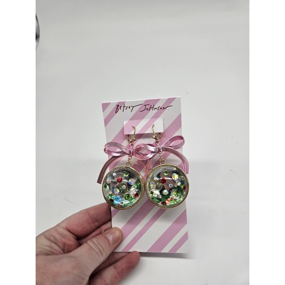Betsey Johnson Holiday Snow Globe‎  Christmas Ornament Dangle Earrings Crystal